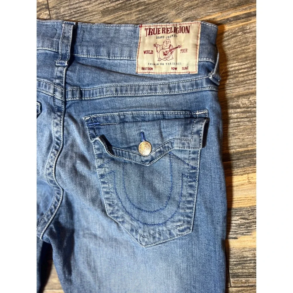 True Religion Geno Relaxed Slim Jeans Mens 34x33 Denim Pants Whiskered Horseshoe